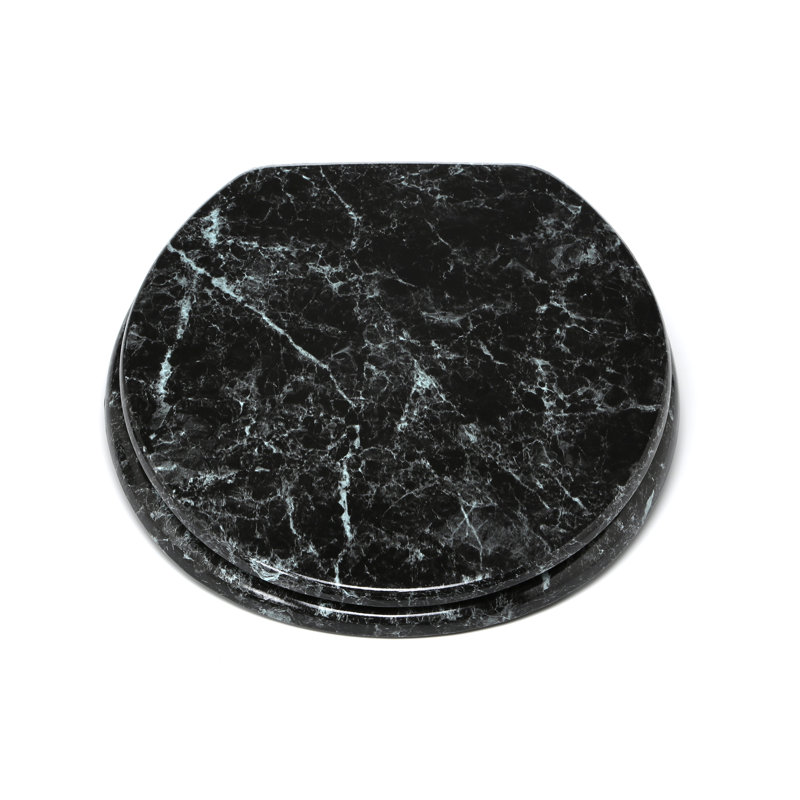 Black Marbleized Molded Wood Round Toilet Seat
