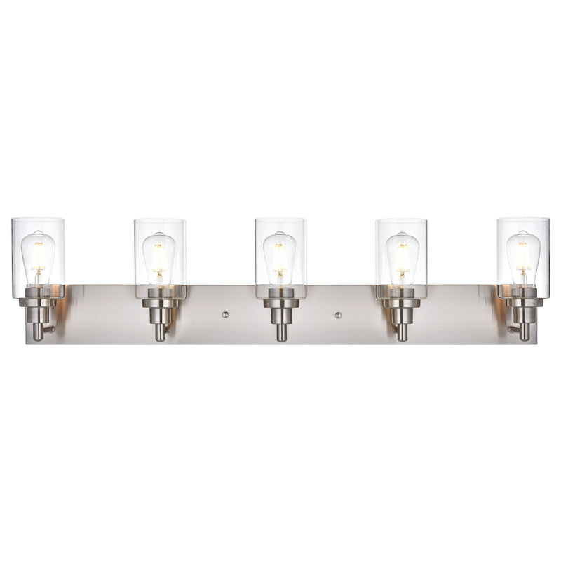 Luminaire de salle de bain au-dessus d'un miroir avec abat-jour en verre transparent, luminaire mural noir à 5 lumières pour le couloir de la cuisine de la chambre à coucher, base E26.
