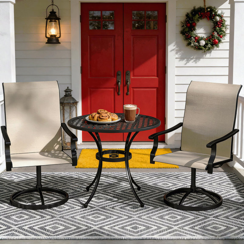 Outdoor Chairs,Swivel Chairs Set Of 2, Black