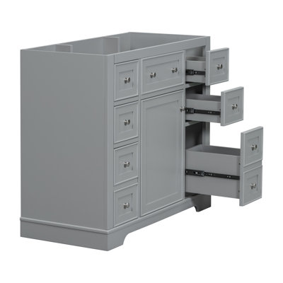 36" Bathroom Vanity Without Sink, Cabinet Base Only, One Cabinet And Six Drawers, Grey