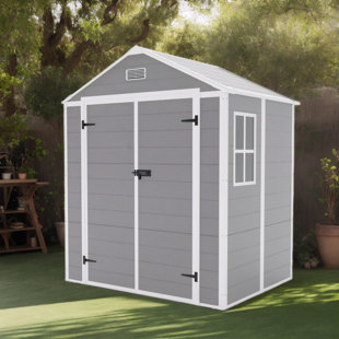 Remise de rangement en résine PP, imperméable, résistante à la rouille et aux rayons UV, panneau en PP de 12 mm d'épaisseur, fenêtre HD, plancher inclus