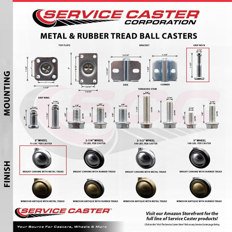 Metal Caster, Bright Chrome
