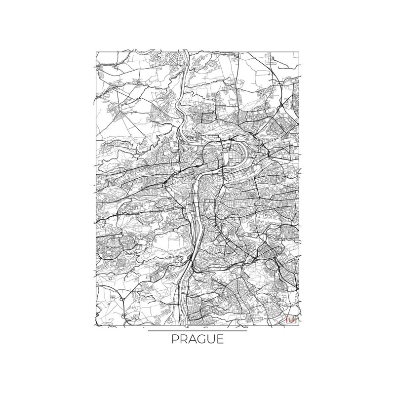 Prague Minimal Urban Blueprint Map by Hubert Roguski - Wrapped Canvas Painting, 101.6 cm H x 66.04 cm W x 3.175 cm D