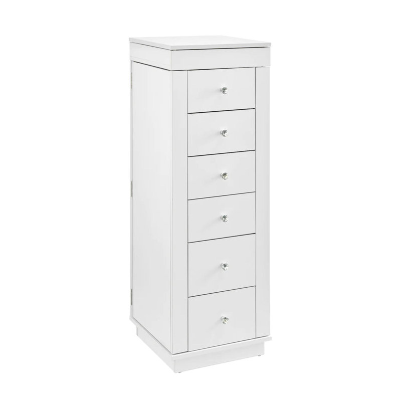 Armoire de rangement avec rangement à bijoux 6 tiroirs avec plateau à miroir Slay Station, Blanc
