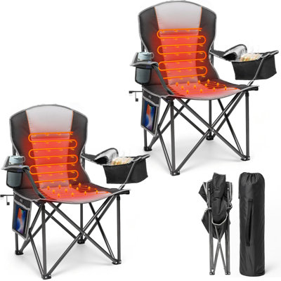 Chaise de camping chauffante, chaise pliante surdimensionnée avec 3 niveaux de chaleur, chaise d'extérieur portative