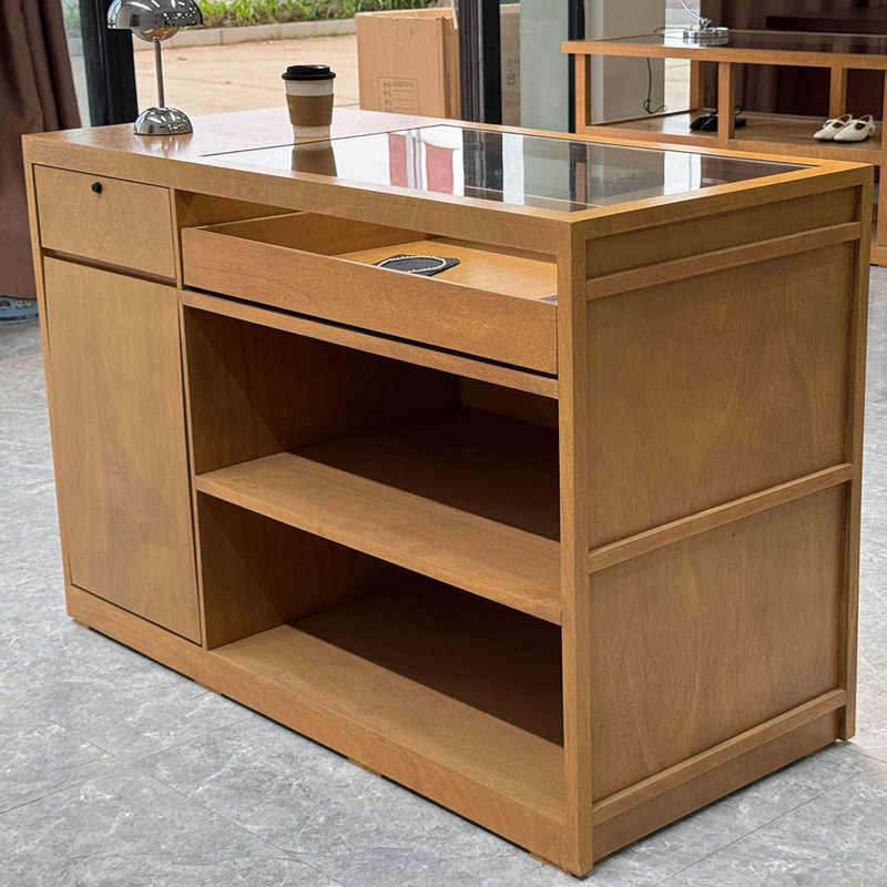 Mid-Century Modern Rectangular Manufactured Wood Reception Desk, L, 59.06