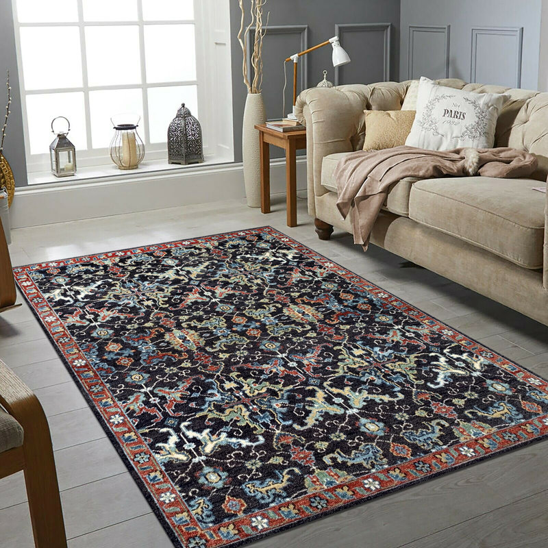 Tapis d'intérieur en laine de style oriental traditionnel multicolore noué à la main élégant et durable
