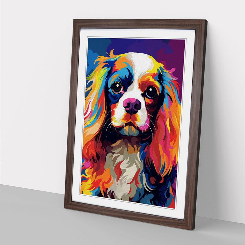 Cavalier King Charles Spaniel Pop - Single Picture Frame Print on Wood, Walnut Framed, 34cm H x 25cm W x 2cm D