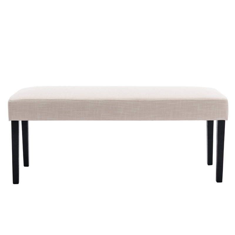 Pearisburg 45" Wood Bench Farmhouse Linen Upholstered Dining Bench Long Dining Room Bench, Beige/Black