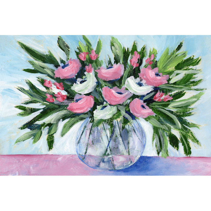 Rosy Bouquet I - Painting, 81 cm H x 122 cm W, Black Floater Framed