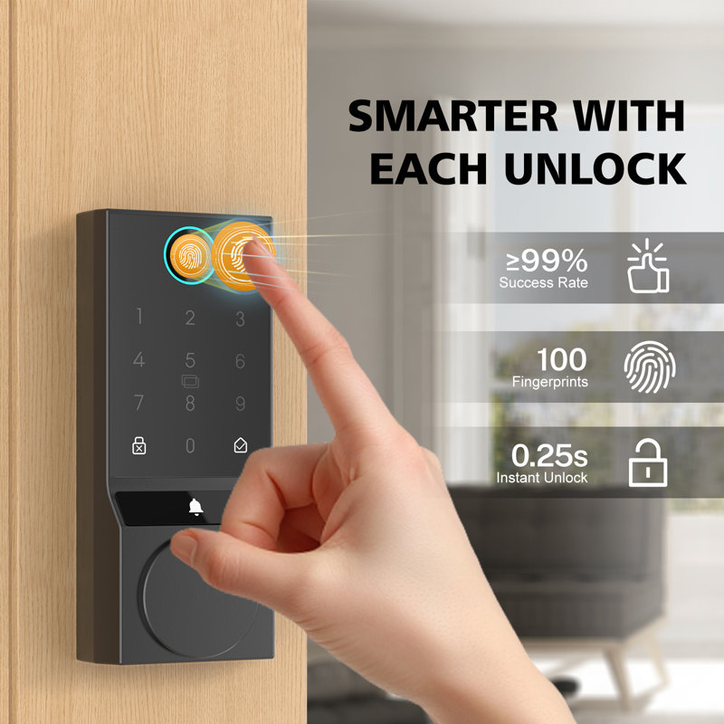 Smart Lock Touchscreen Single Cylinder Deadbolt with Smartkey Security, Satin Nickel