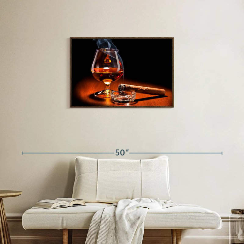 Boissons au cigare et au cognac, Cadre flottant noyer, 31 po x 21 po