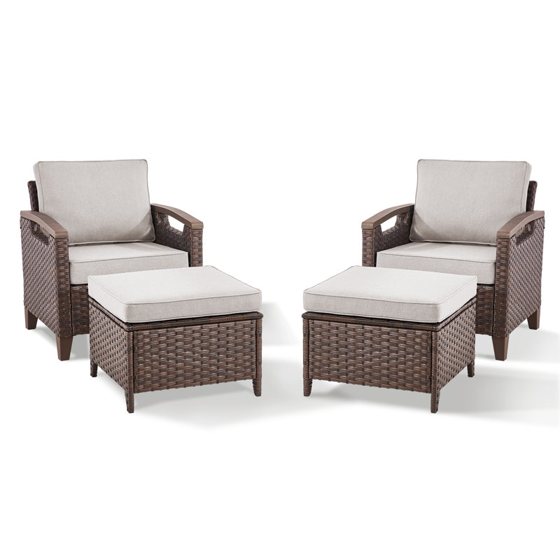 Chaises longues d'extérieur en osier avec repose-pieds Arundel (ensemble de 2), Beige