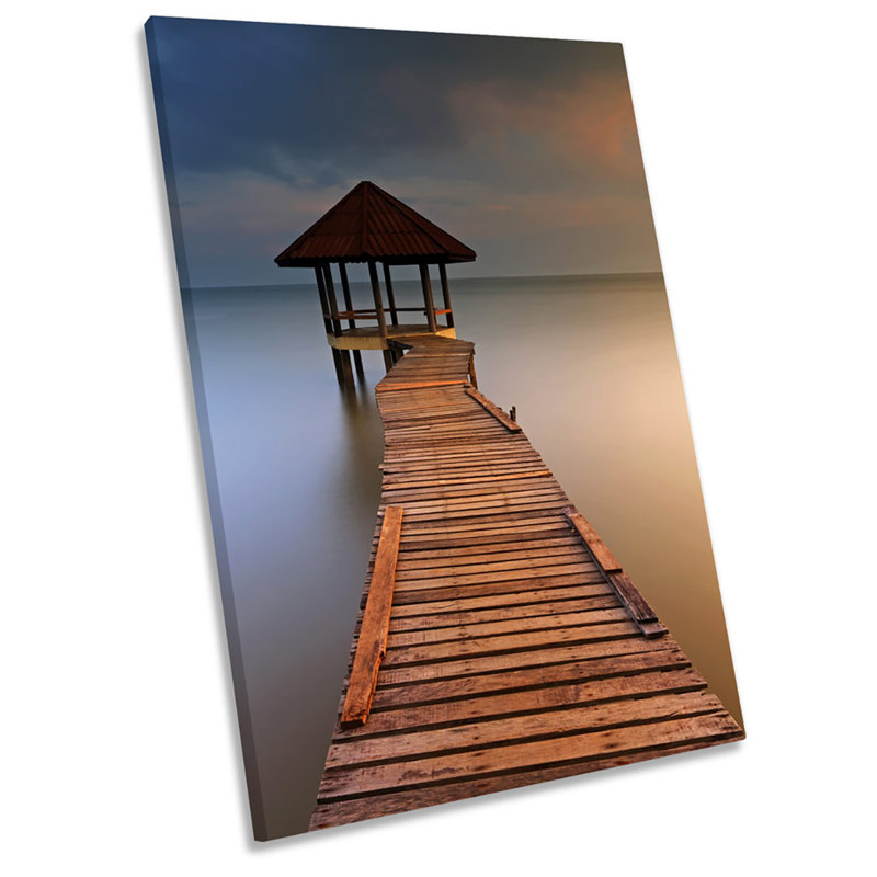 X0593 Moody Seascape Jetty Pier Beach - Wrapped Canvas Print, 54cm H x 36cm W x 4cm D