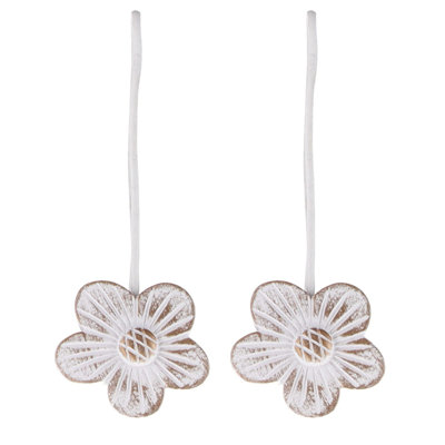 Set of 2 Resin Flower Curtain Tiebacks with Magnetic Closure 12 in White/Gold