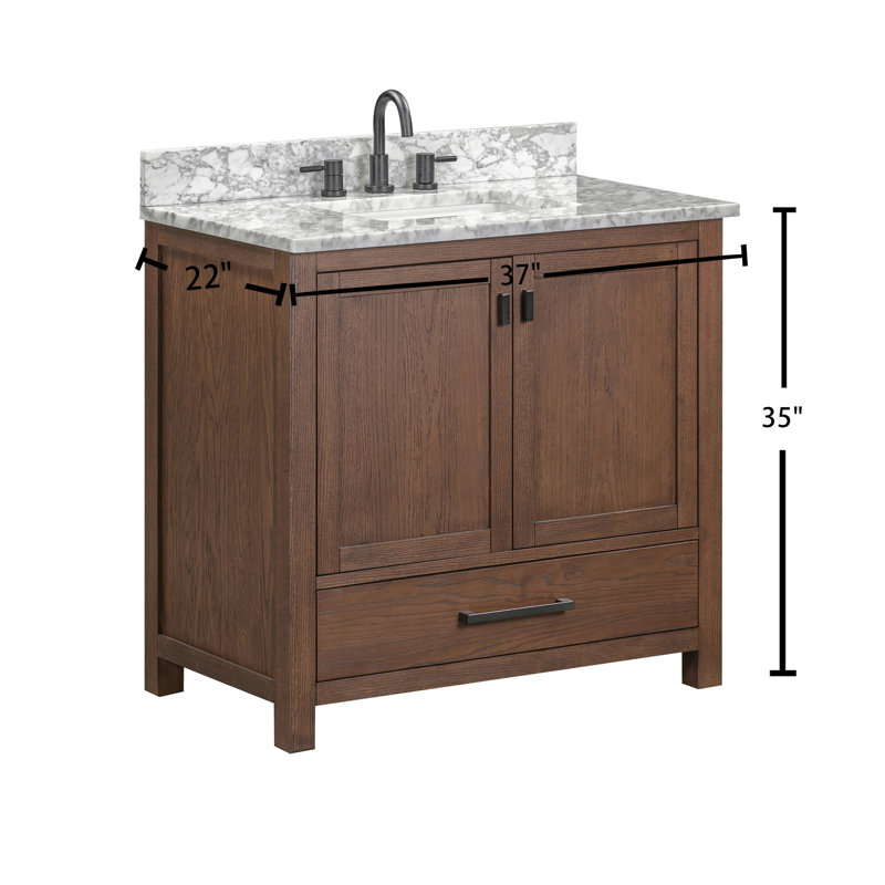 Modero 36" Single Bathroom Vanity with Top, Carrera White Marble, Mocha Oak, Black