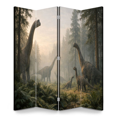 4 panneaux paravents pliables cloisons royales silhouettes de dinosaures brumeux forêt paysage chambre d'enfant toile toile séparateur de pièce séparateur de protection autoportant cloison d'intimité