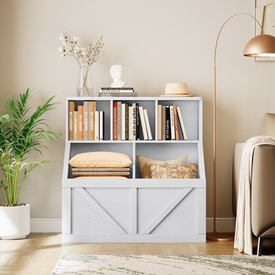Armoire de rangement pour jouets pour enfants intégrée avec bibliothèque, cubes ouverts et grands bacs de rangement, structure anti-basculement sécuritaire, organisateur gris neutre pour salle de jeux, chambre de bébé, salle de classe et chambre à coucher