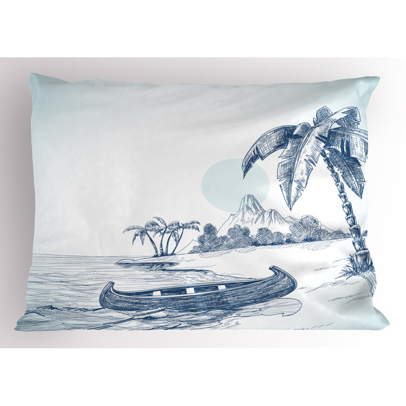 Ambesonne Vintage Boat Pillow Sham 2 Pack Island Beach Art 36"x20" Night Blue Pale, 20"H x 30"W