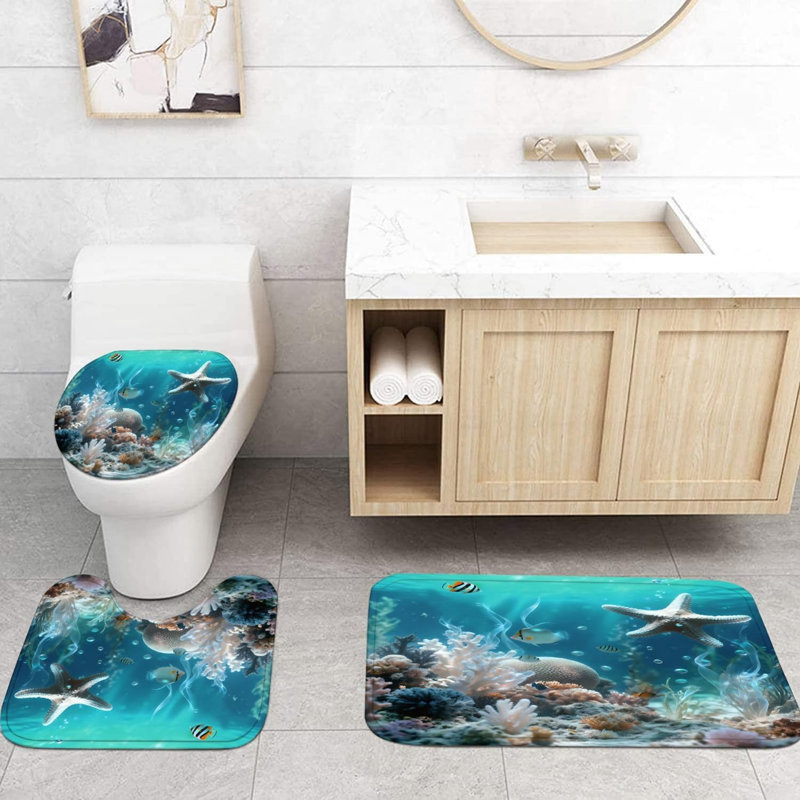 Ensemble de rideaux de douche et tapis de salle de bain 3D Star, 4 pièces, bleu sarcelle