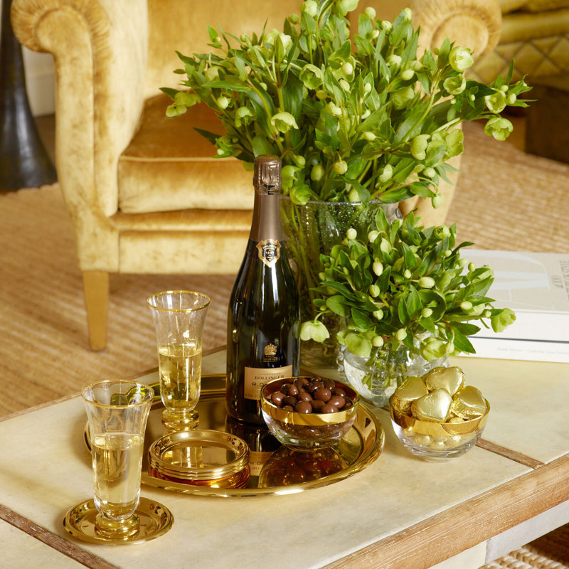 Sophia Hand-Blown Crystal Flute Glasses with Gold Rim, Set of 2