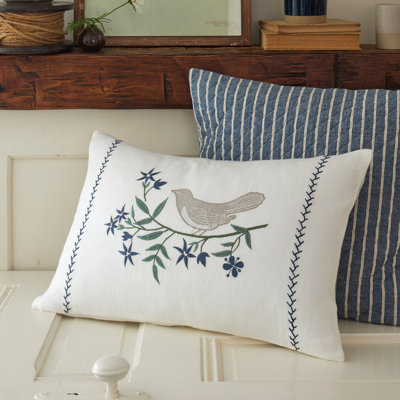 Songbird Embroidered Lumbar Pillow