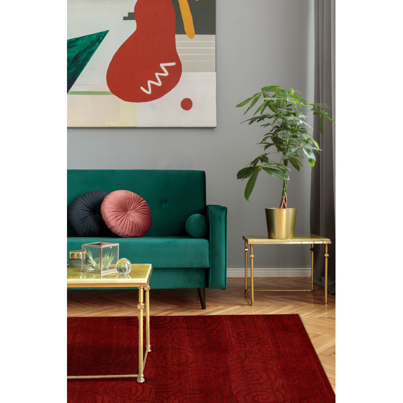 Tapis abstrait en laine noué à la main rouge foncé, Rectangle 4 pi x 6 pi