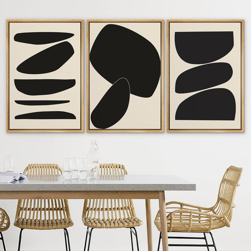 " Geometric Duotone Circle Mid-Century Collage Black Large Wall Art " 3 - Pieces, 36" H x 24" W, Brown