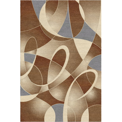 Oreneile Hallway/Area Rug With Modern Geometric Ribbon Swirl,Polypropylene - Brown