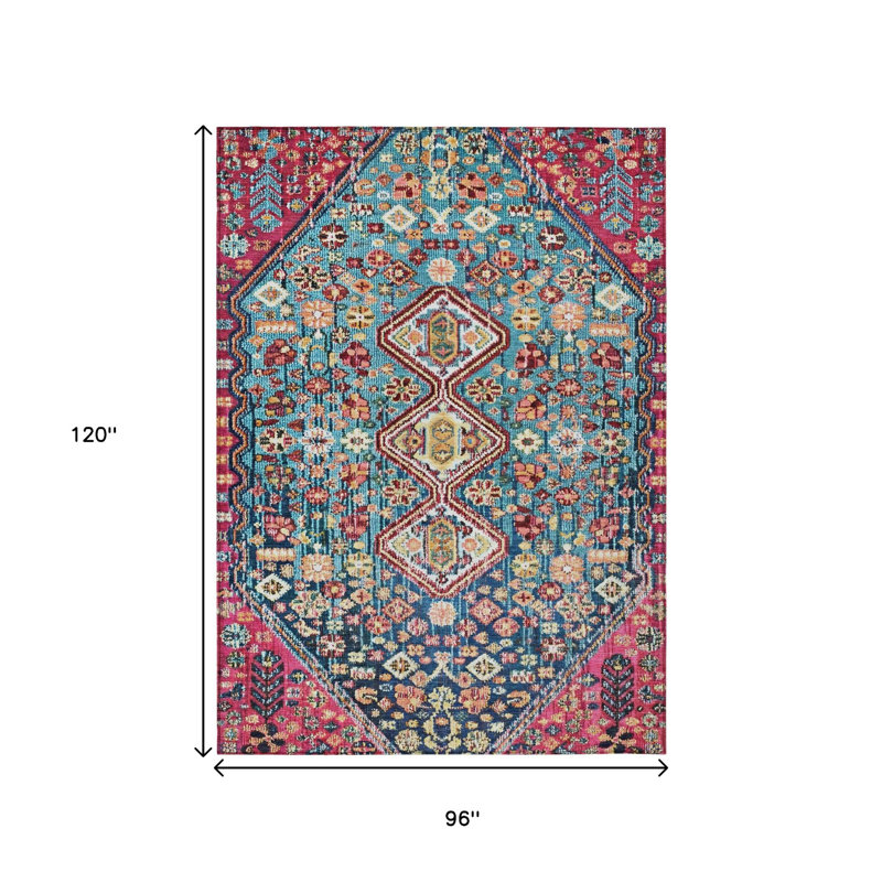 Tapis intérieur/extérieur lavable bleu sarcelle et merlot à motifs aztèques, 2,44 m x 3,05 m
