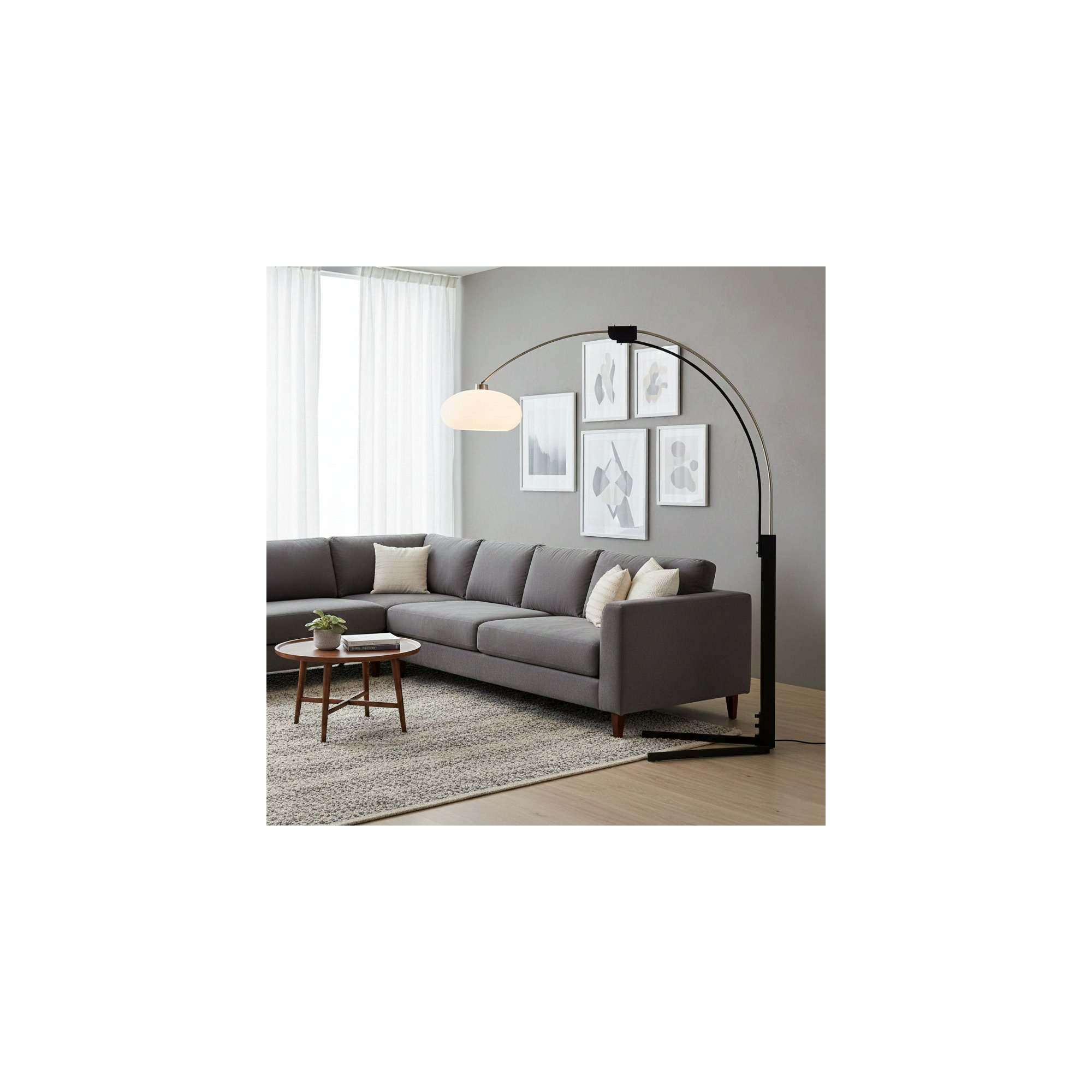 Morelli Arc Floor Lamp - 84", Dimmer Switch, V-base, Satin Nickel/Black