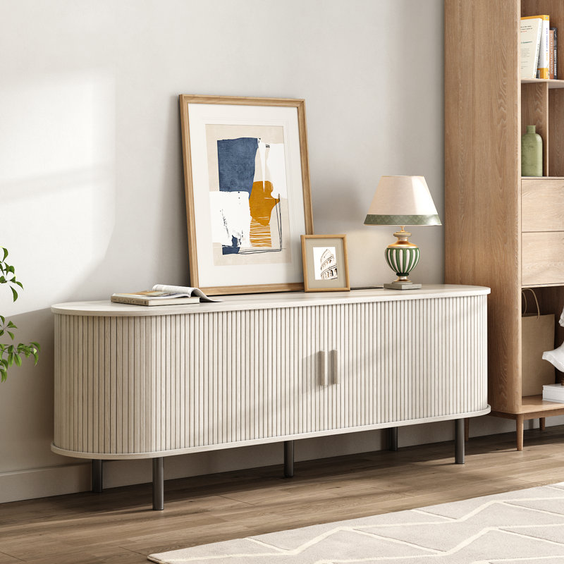 Meuble télé avec rangement et tablettes Jalonda, H 21,7 po x l 63 po x P 15,7 po, Blanc
