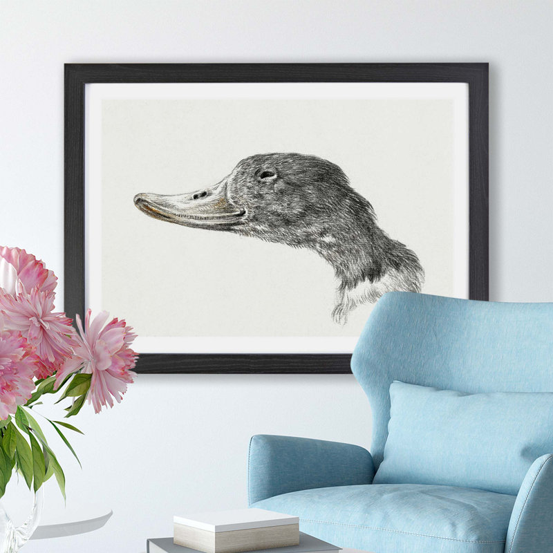 Head of a Duck by Jean Bernard - Framed Print, 24cm H x 33cm W x 2cm D, Black