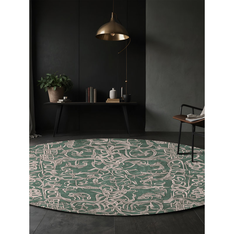 Machine Washable Gray Area Rug, Round 3'