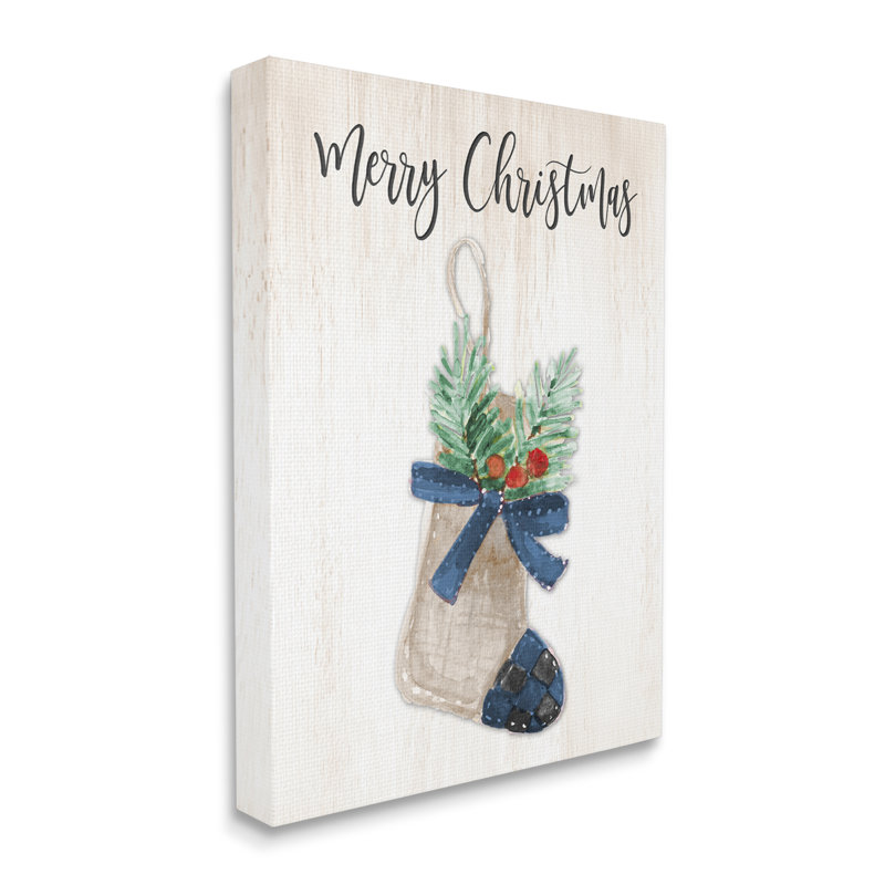 Chaussette de Noël à motif écossais «Merry Christmas» par Lanie Loreth - Peinture, Toile tendue, H 48 po x l 36 po