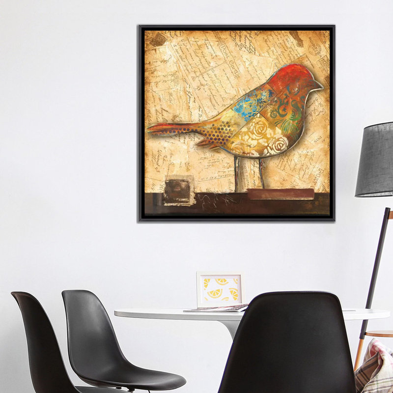 Impression d’art graphique, "Bird of collage II" par Patricia Pinto, Pas de tapis, H 37 po x l 37 po x P 1,5 po