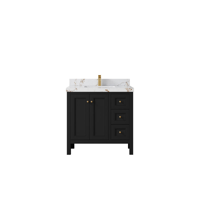 Nashville X P 22 po Meuble-lavabo central en albâtre, Noir, Doré Viola