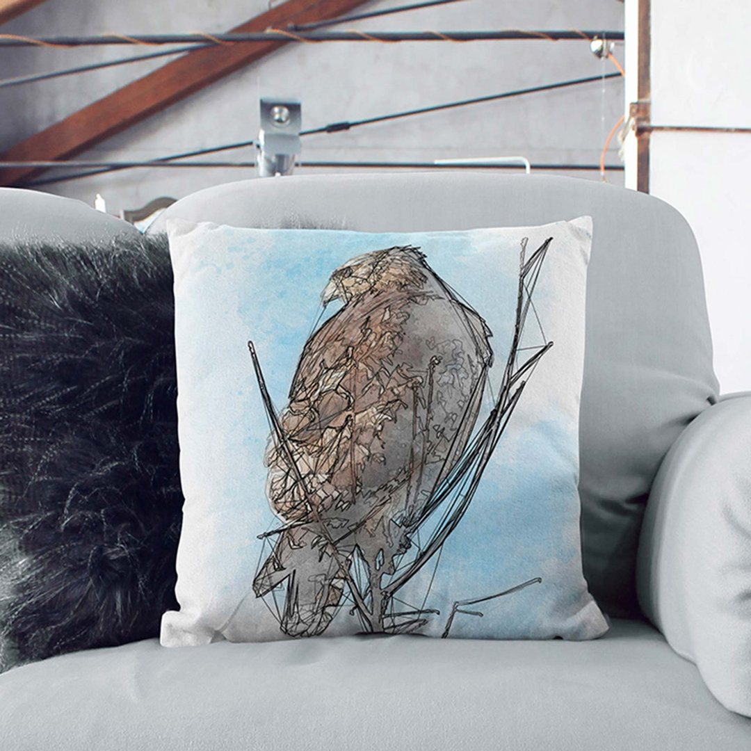 Hawk Perched in a Tree in Abstract Cushion with Filling