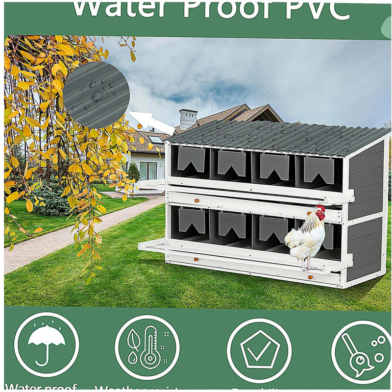 Boîtes de nidification pour poulets, boîte de nidification pour poulets en bois, 8 boîtes de ponte pour poules, canards et volaille avec œufs roulants, toiture en PVC et perchoirs pliables, l 47 po x l 26,4 po x H 35,4 po