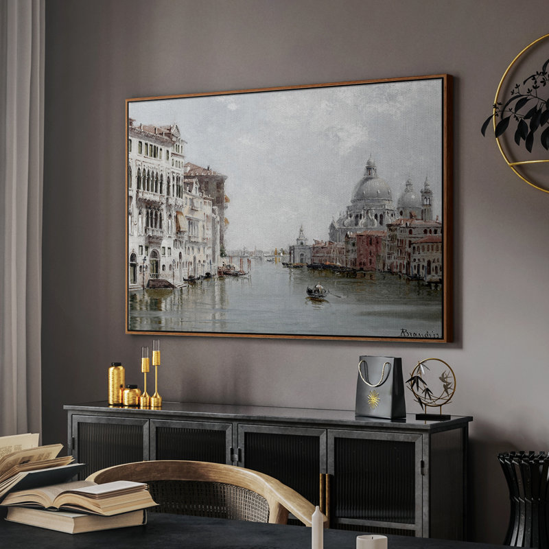 Paysage rétro-Dxl, Toile encadrée noyer flottant, H 17 po x l 25 po
