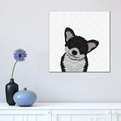 Cute Black Corgi by Angelika Parker - Wrapped Canvas Print