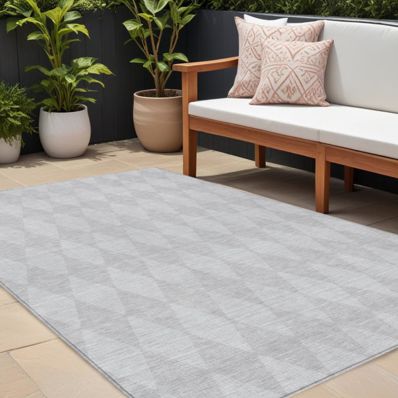 Tapis intérieur / extérieur argenté géométrique lavable 9 pi x 12 pi