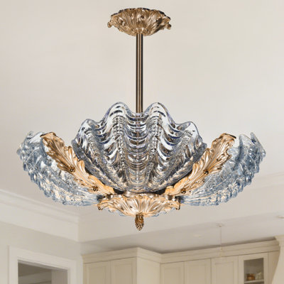 Lustre semi-encastré en verre texturé à 4 lumières avec 3 ampoules DEL