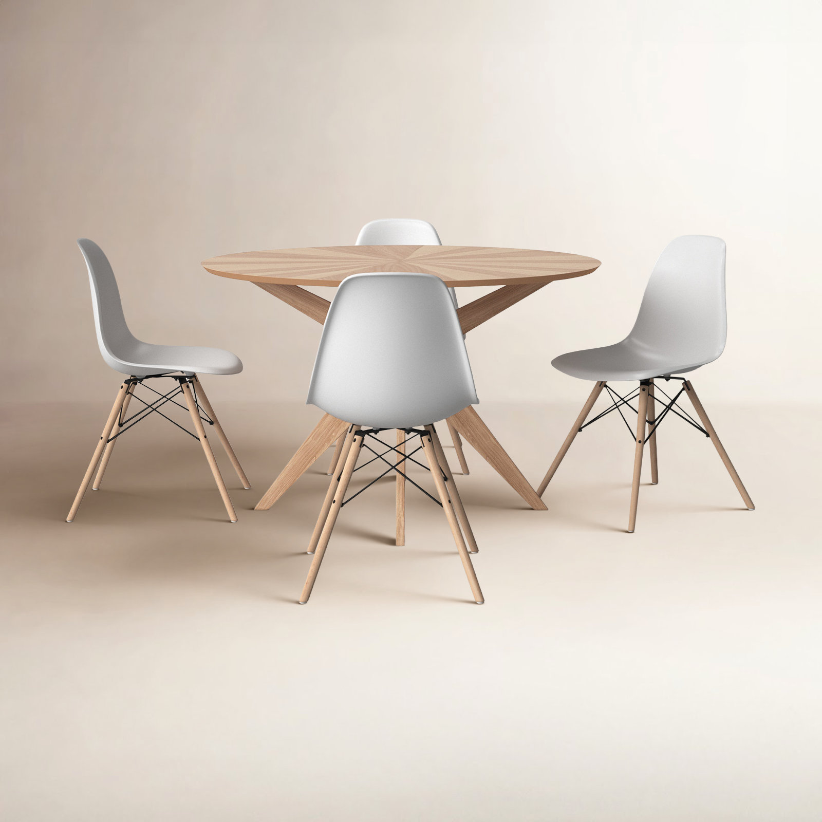 Jordan 4 - Person Dining Set, White, Natural, Natural