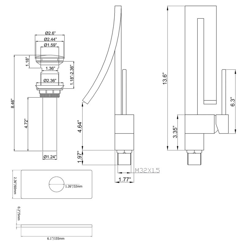 Single-Hole Single-Handle Bathroom Faucet With Drain Assembly