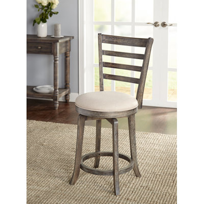 Athul Swivel Upholstered Linen Counter Stool with Solid Wood Frame