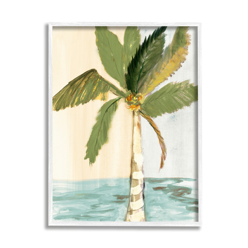 Palmier vert avec des feuilles de noix de coco et bord de mer par Robin Maria - Peinture, L 16 po x H 20 po