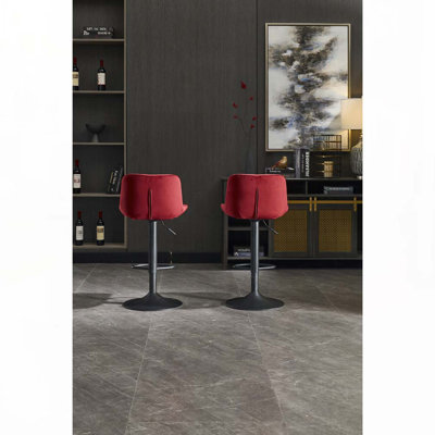 Ensemble de tabourets de bar pivotants rembourrés en tissu chromé avec dossier et repose-pieds