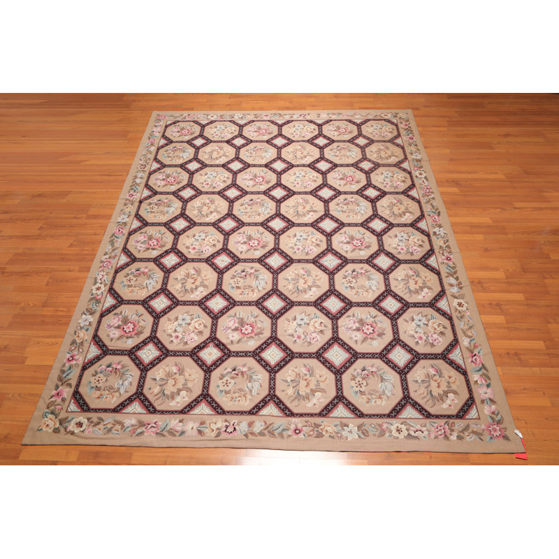 Ivory and Multi-Color 9' x 12' Handwoven Wool Oriental Rug