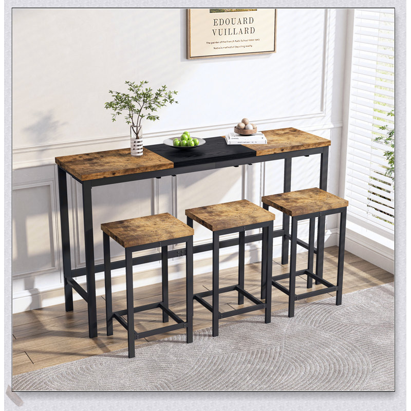 Ensemble de table de salle à manger de cuisine moderne avec 3 tabourets, plateau de table et tabouret suspendu pratique